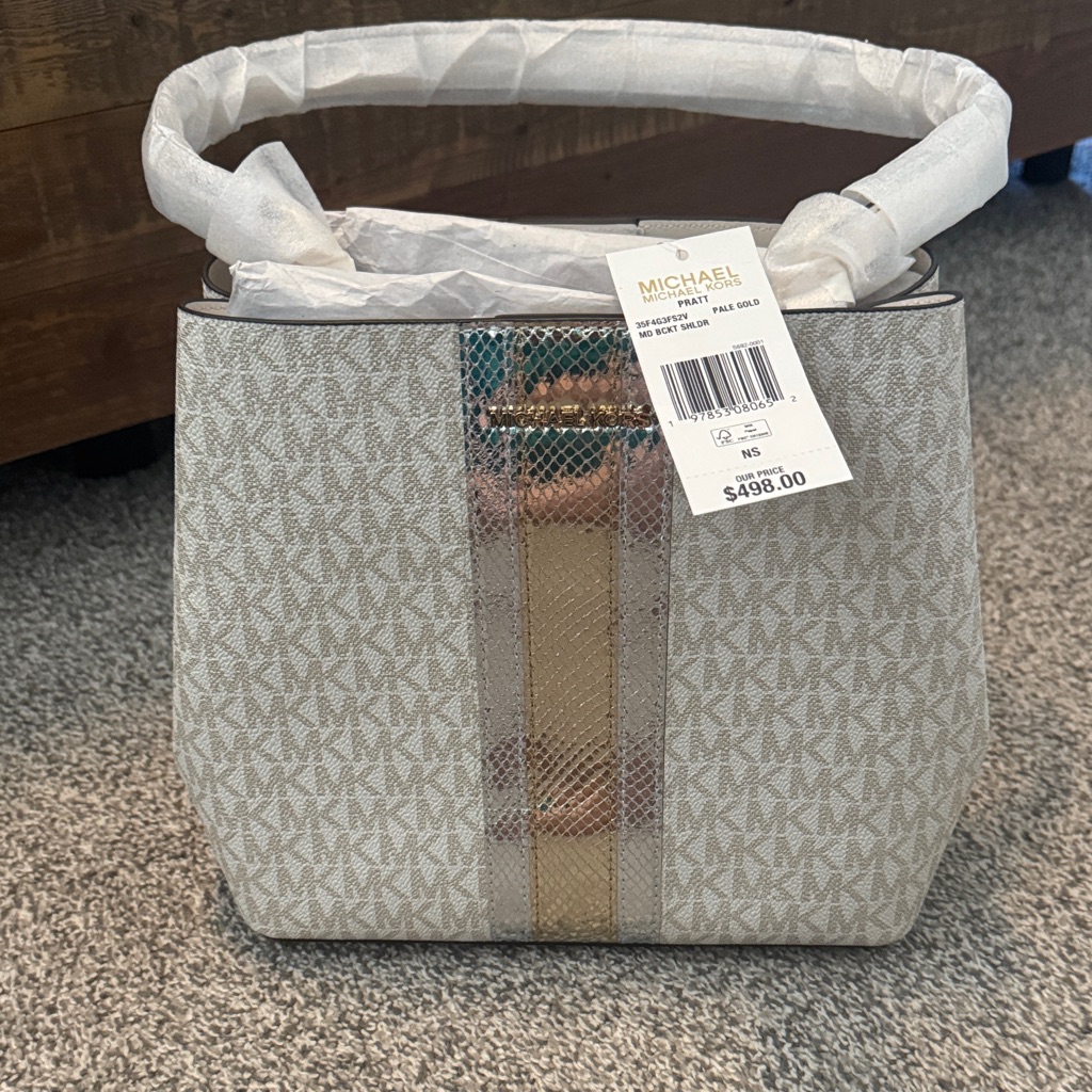 Michael Kors Monogram Shoulder Bag In White And Gold